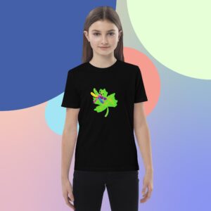 Camiseta algodón orgánico niño Libélula colores mágicos sobre hoja de árbol